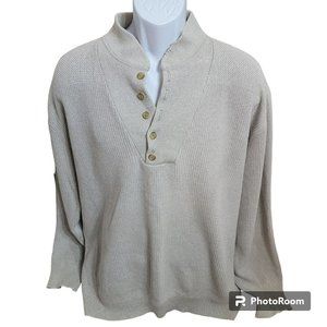 L.L. Bean Sweater, Men L, VTG Gray Ribbed, 1/4 Button, Mock Neck, GUC